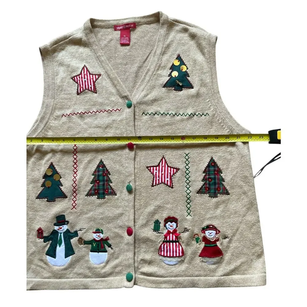 Merry and Bright Christmas Sweater Vest Womens/Teen Siz XL Unisex